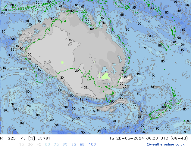 RH 925 hPa ECMWF Út 28.05.2024 06 UTC