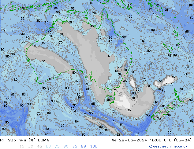 RH 925 hPa ECMWF mer 29.05.2024 18 UTC