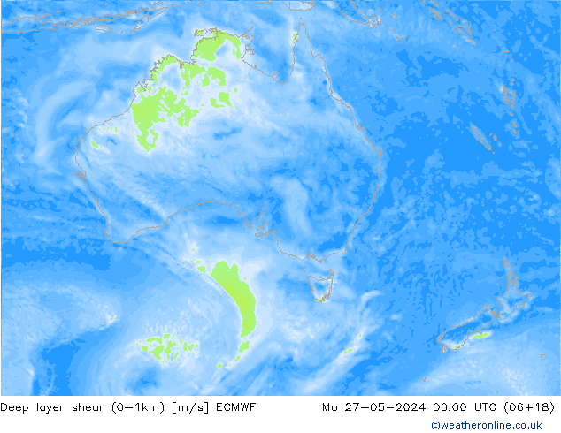 Deep layer shear (0-1km) ECMWF Mo 27.05.2024 00 UTC