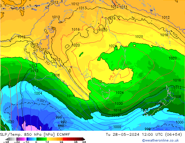 SLP/Temp. 850 hPa ECMWF Ter 28.05.2024 12 UTC