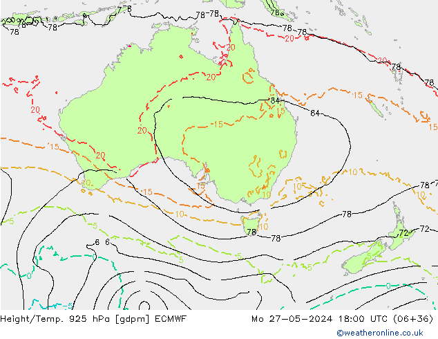 Height/Temp. 925 hPa ECMWF Mo 27.05.2024 18 UTC