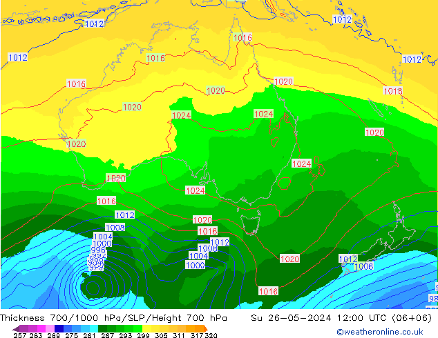 Thck 700-1000 hPa ECMWF dim 26.05.2024 12 UTC