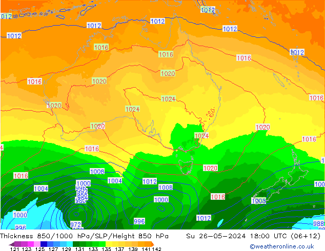 Schichtdicke 850-1000 hPa ECMWF So 26.05.2024 18 UTC