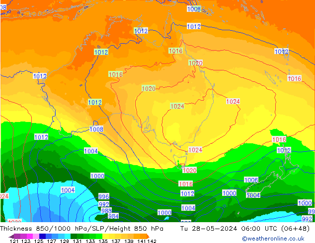 Thck 850-1000 hPa ECMWF wto. 28.05.2024 06 UTC