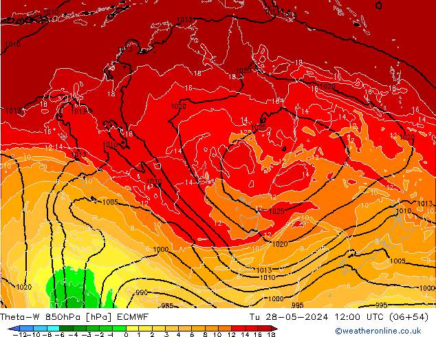 Theta-W 850hPa ECMWF Tu 28.05.2024 12 UTC