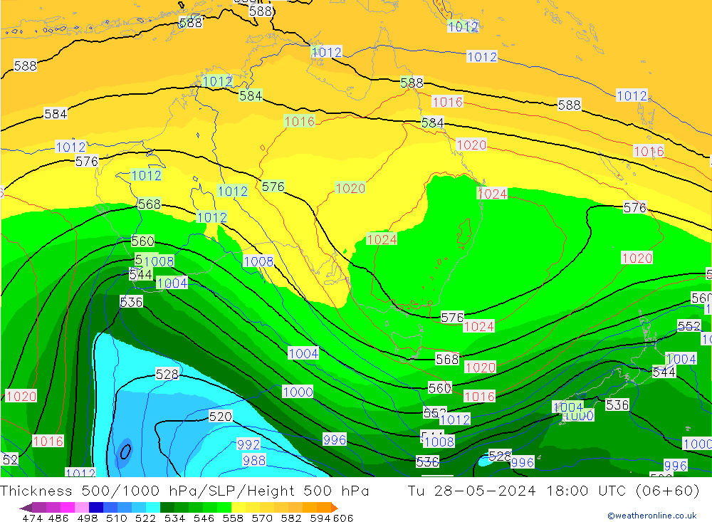 Schichtdicke 500-1000 hPa ECMWF Di 28.05.2024 18 UTC