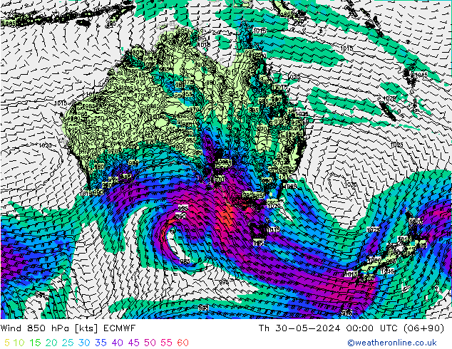 wiatr 850 hPa ECMWF czw. 30.05.2024 00 UTC