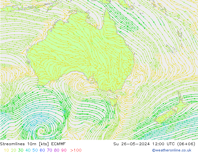 Linea di flusso 10m ECMWF dom 26.05.2024 12 UTC