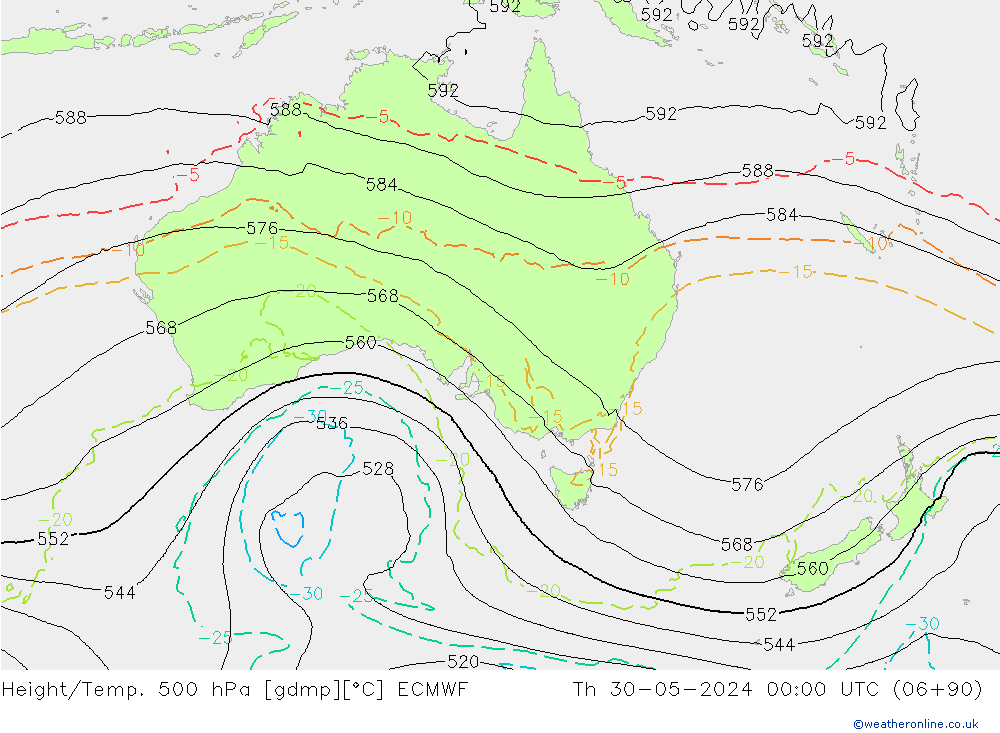 Height/Temp. 500 hPa ECMWF gio 30.05.2024 00 UTC