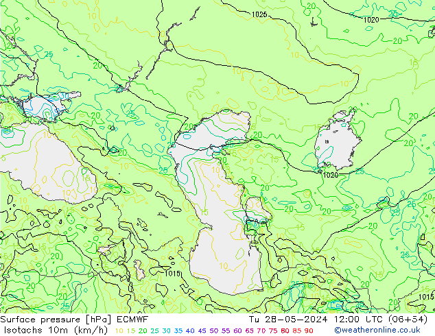 Isotaca (kph) ECMWF mar 28.05.2024 12 UTC