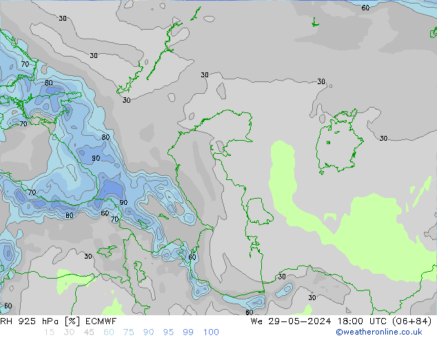 RH 925 hPa ECMWF We 29.05.2024 18 UTC