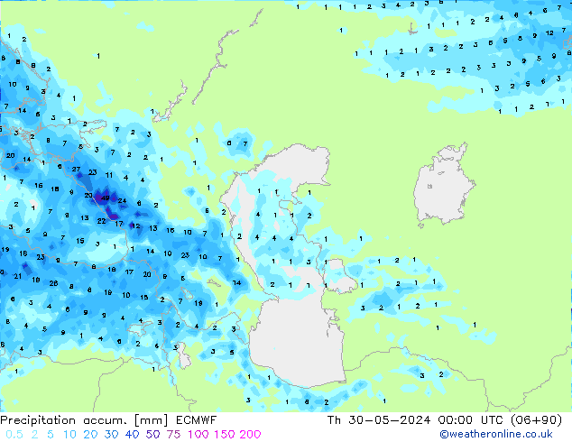 Precipitation accum. ECMWF gio 30.05.2024 00 UTC