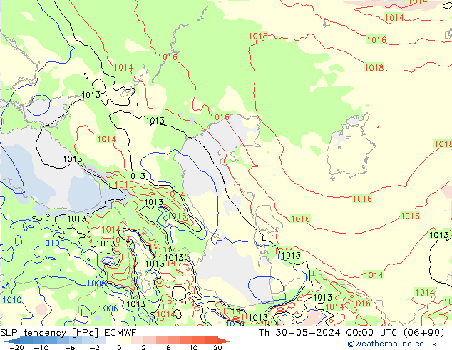 SLP tendency ECMWF Qui 30.05.2024 00 UTC