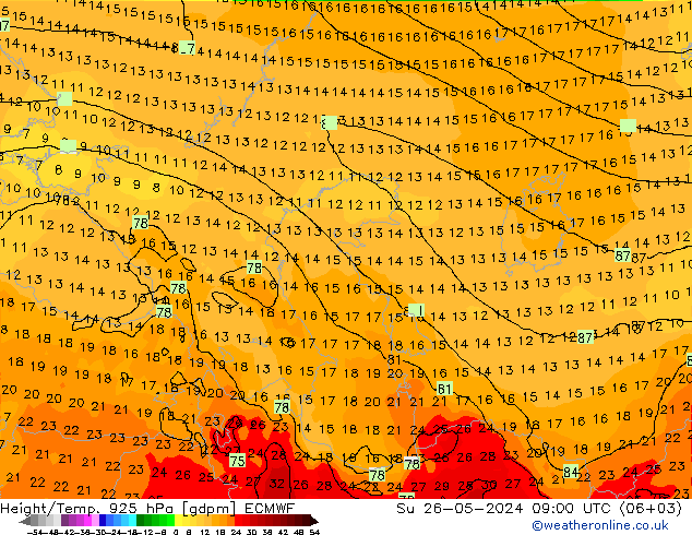 Yükseklik/Sıc. 925 hPa ECMWF Paz 26.05.2024 09 UTC