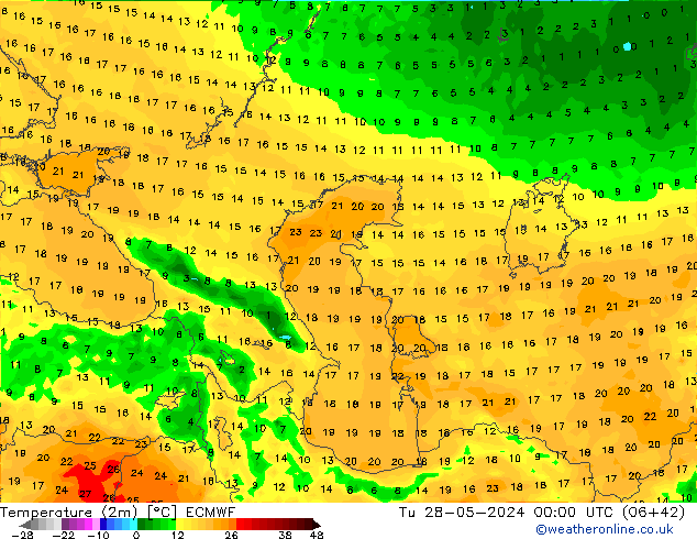 Temperature (2m) ECMWF Tu 28.05.2024 00 UTC