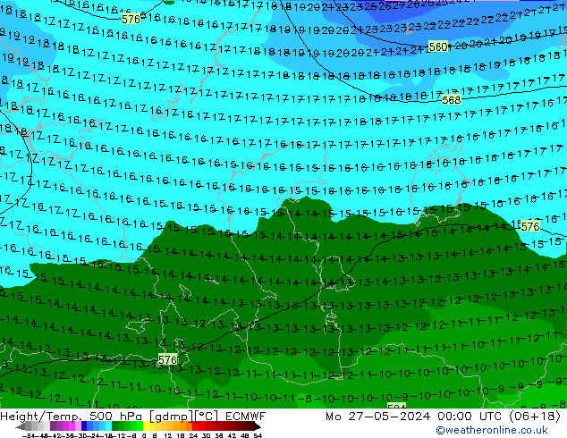 Z500/Rain (+SLP)/Z850 ECMWF Po 27.05.2024 00 UTC