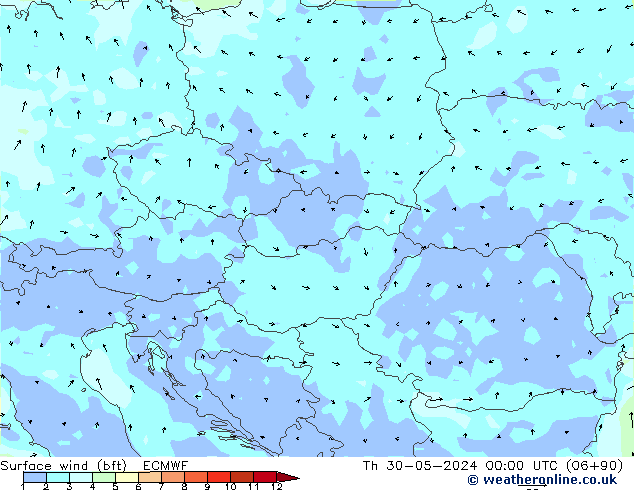 Bodenwind (bft) ECMWF Do 30.05.2024 00 UTC