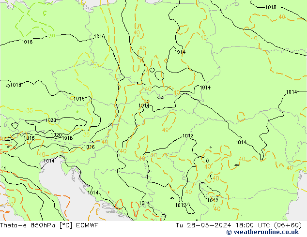 Theta-e 850hPa ECMWF mar 28.05.2024 18 UTC