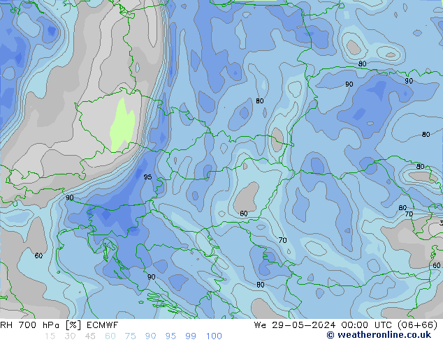 RH 700 hPa ECMWF mer 29.05.2024 00 UTC