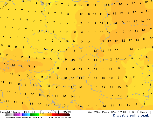 Z500/Rain (+SLP)/Z850 ECMWF  29.05.2024 12 UTC