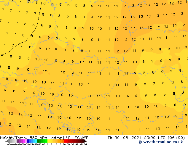 Z500/Rain (+SLP)/Z850 ECMWF Čt 30.05.2024 00 UTC