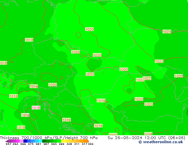 Thck 700-1000 hPa ECMWF Su 26.05.2024 12 UTC