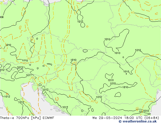 Theta-e 700hPa ECMWF We 29.05.2024 18 UTC