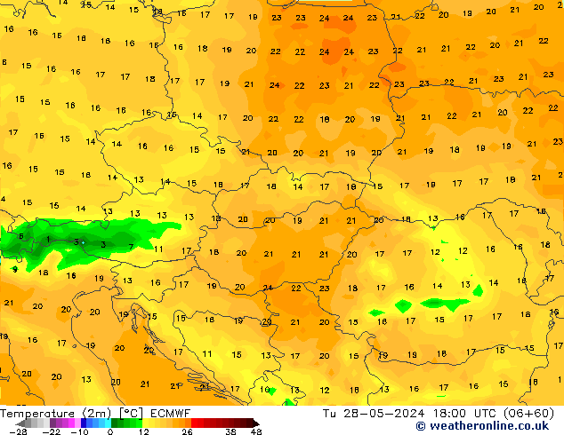 Temperatura (2m) ECMWF mar 28.05.2024 18 UTC