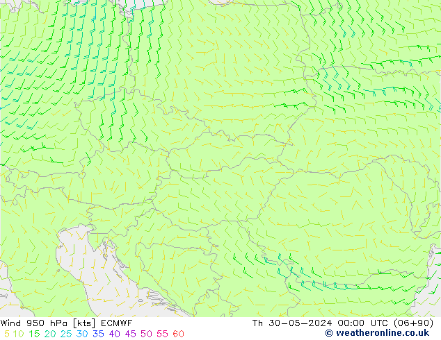 Viento 950 hPa ECMWF jue 30.05.2024 00 UTC