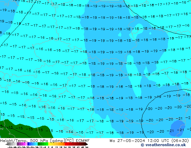 Z500/Yağmur (+YB)/Z850 ECMWF Pzt 27.05.2024 12 UTC