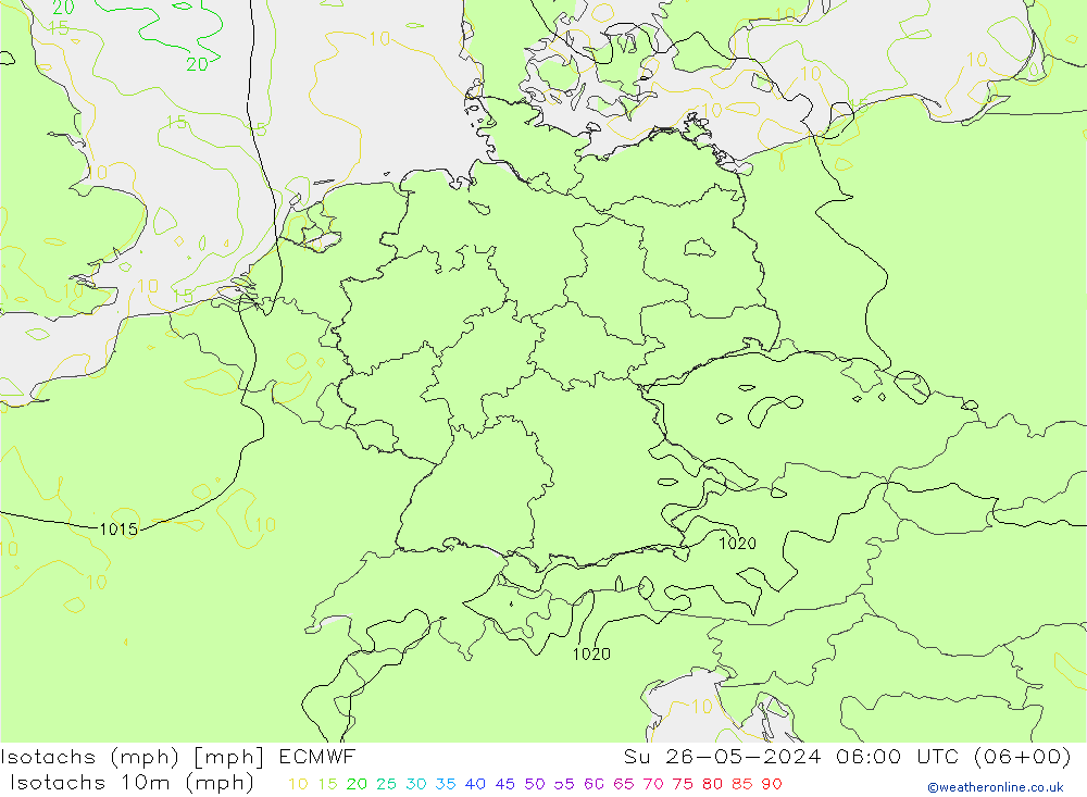 Isotachs (mph) ECMWF dom 26.05.2024 06 UTC