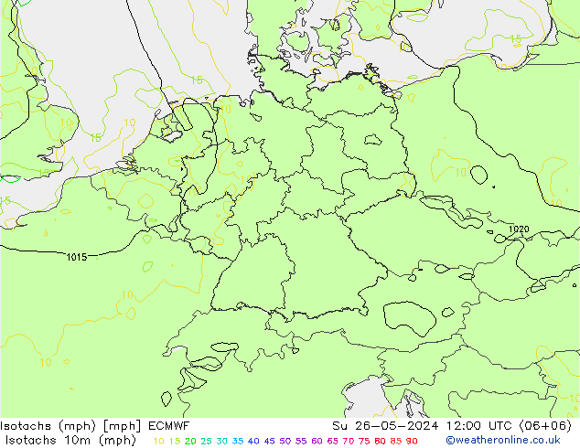 Isotachen (mph) ECMWF So 26.05.2024 12 UTC