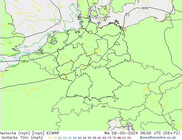 Isotachen (mph) ECMWF wo 29.05.2024 06 UTC