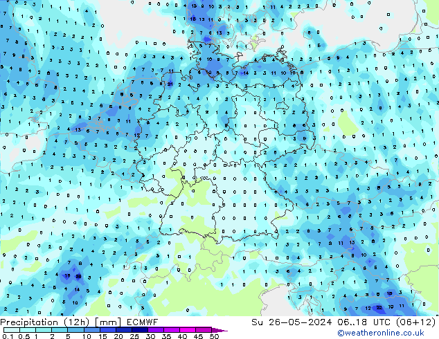 Nied. akkumuliert (12Std) ECMWF So 26.05.2024 18 UTC