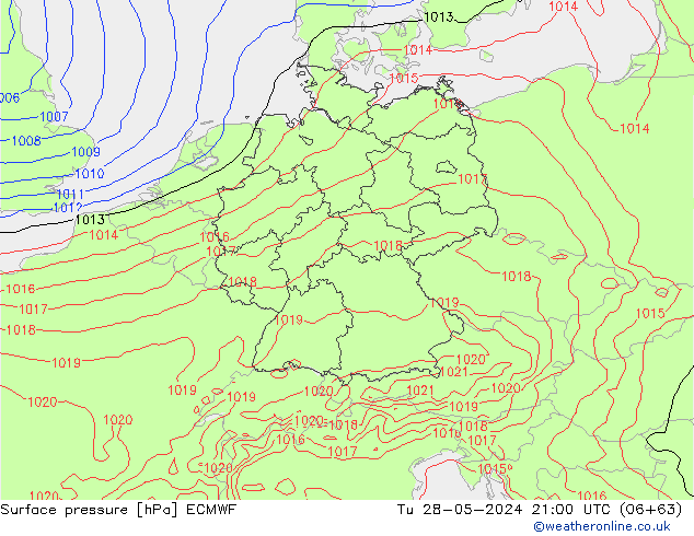 ciśnienie ECMWF wto. 28.05.2024 21 UTC