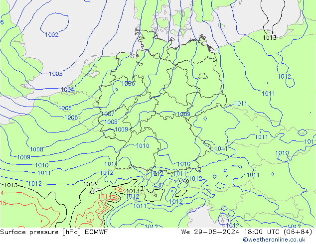 Surface pressure ECMWF We 29.05.2024 18 UTC