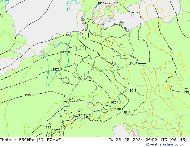 Theta-e 850hPa ECMWF mar 28.05.2024 06 UTC