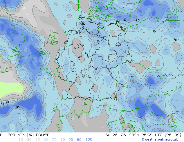 RH 700 hPa ECMWF Ne 26.05.2024 06 UTC