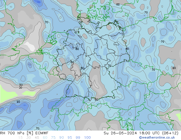 RH 700 гПа ECMWF Вс 26.05.2024 18 UTC