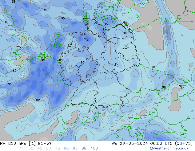 RH 850 hPa ECMWF Mi 29.05.2024 06 UTC