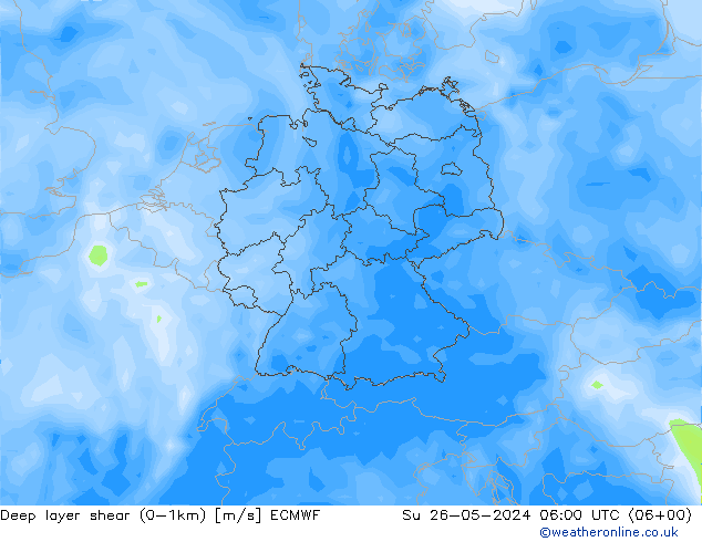 Deep layer shear (0-1km) ECMWF dom 26.05.2024 06 UTC