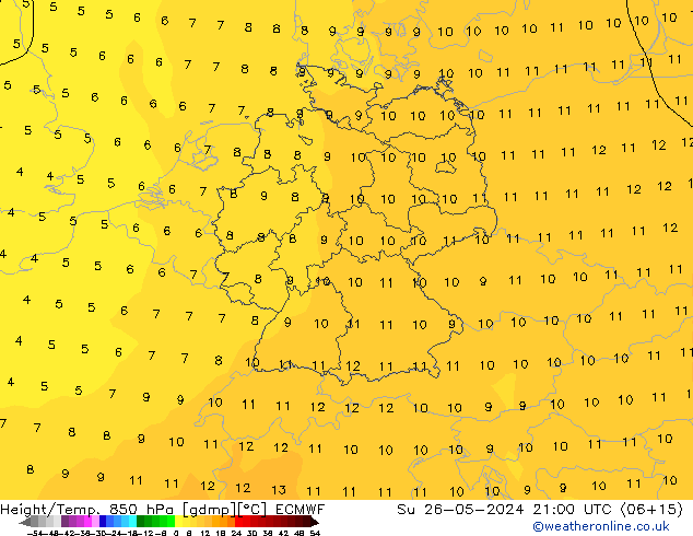 Height/Temp. 850 hPa ECMWF Ne 26.05.2024 21 UTC