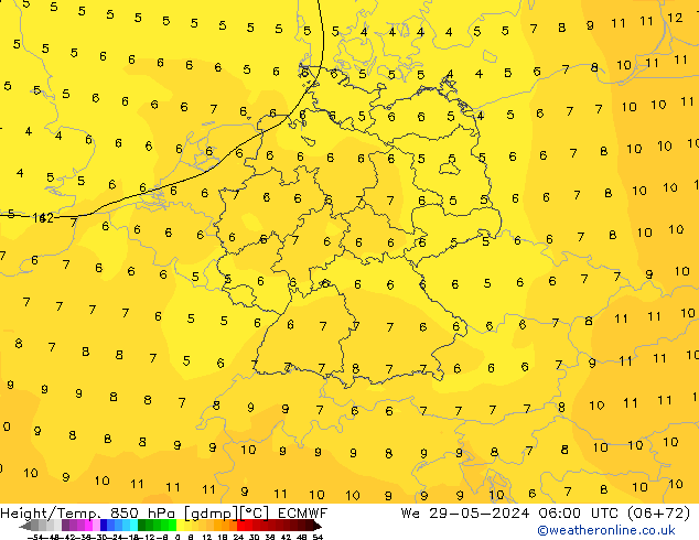 Z500/Rain (+SLP)/Z850 ECMWF  29.05.2024 06 UTC