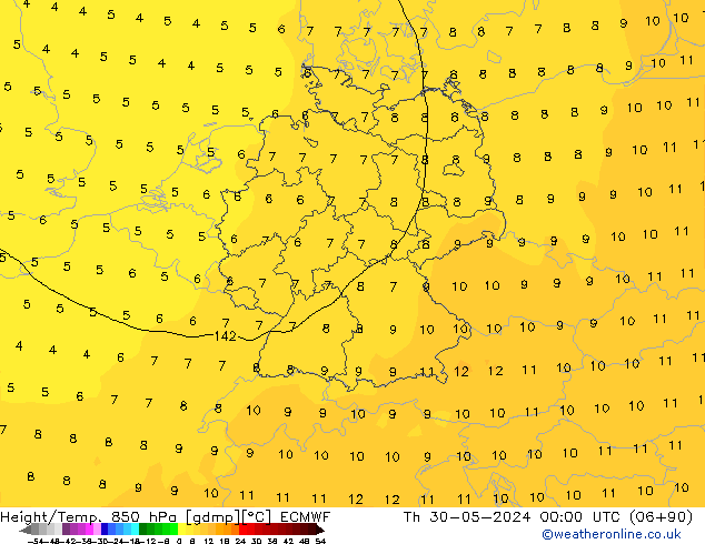 Z500/Rain (+SLP)/Z850 ECMWF Qui 30.05.2024 00 UTC