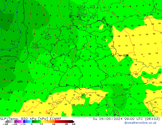 SLP/Temp. 850 hPa ECMWF Su 26.05.2024 09 UTC