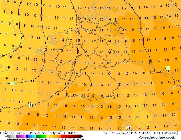 Height/Temp. 925 hPa ECMWF So 26.05.2024 09 UTC