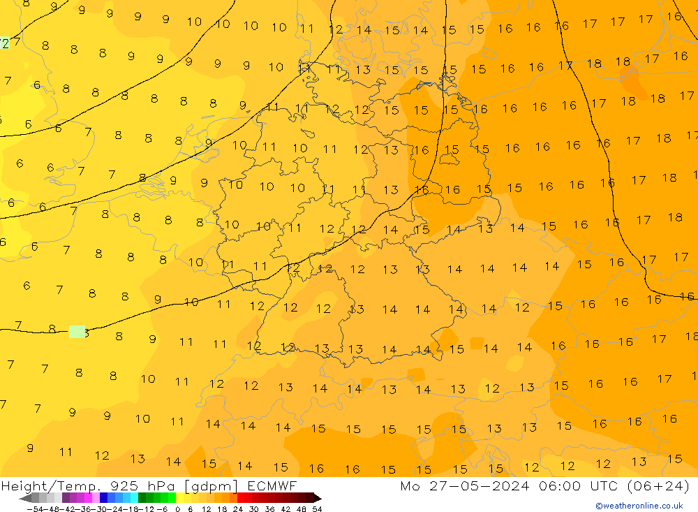 Height/Temp. 925 hPa ECMWF Mo 27.05.2024 06 UTC