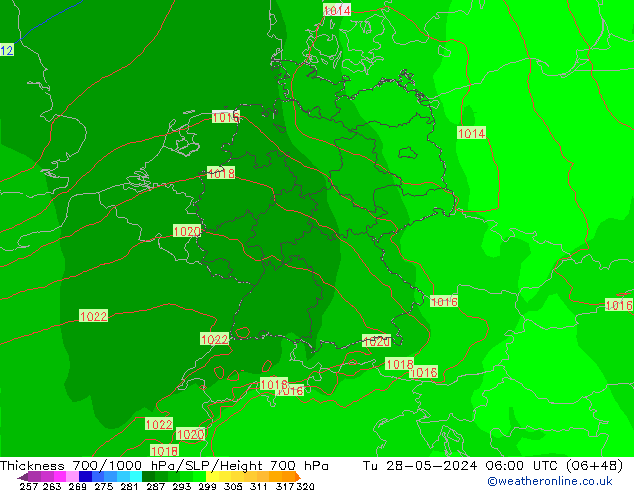 Schichtdicke 700-1000 hPa ECMWF Di 28.05.2024 06 UTC