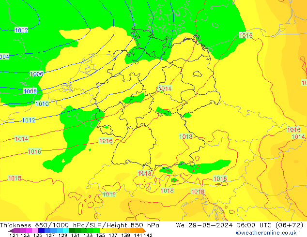 Dikte 850-1000 hPa ECMWF wo 29.05.2024 06 UTC