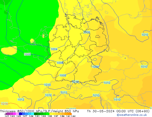 Schichtdicke 850-1000 hPa ECMWF Do 30.05.2024 00 UTC